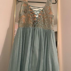 Nude and Turquoise Lace Back Dress